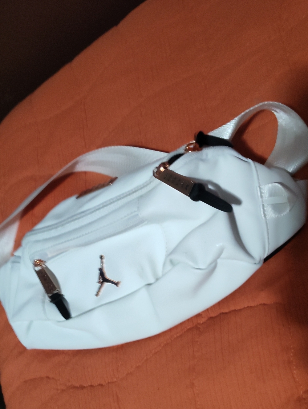Jordan White Crossbody Belt Bag with Gold Jumpman